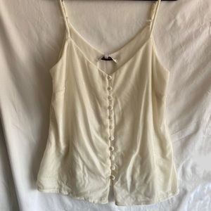 White Tank Top- Velvet material, Button Detail